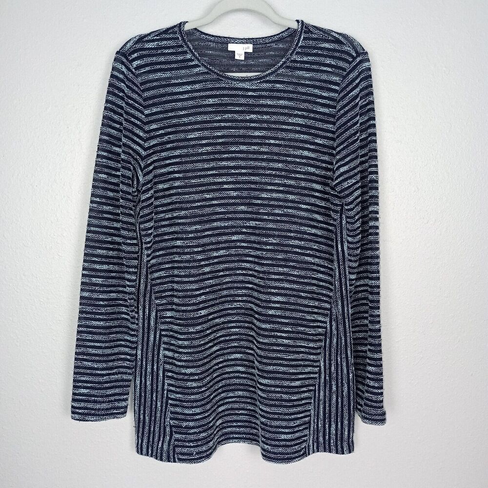 J. Jill Tunic Sweater Womens M Long Sleeve Striped Pullover Cotton Viscos Blue